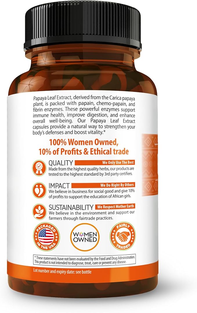 Herbal Goodness Papaya Leaf Extract Digestive Enzymes - 10X Strength 60/600mg Veg Capsules- Blood Platelet Bone Marrow &amp Spleen Support Immune Gut &amp Super Digestive Health - Made in USA