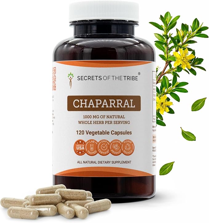 Secrets of the Tribe Chaparral 120 Capsules 1000 mg Chaparral (Larrea tridentata) Dried Leaf and Flower (120 Capsules)