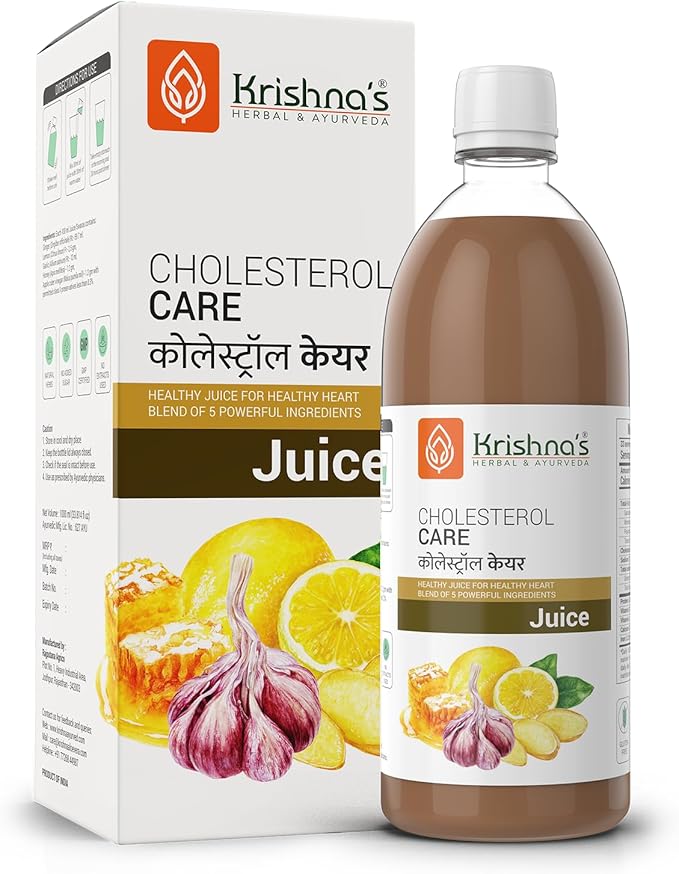 KRISHNA'S HERBAL &amp AYURVEDA Cholesterol Care Juice - 1000 Ml Contains Honey with Apple Cider Ginger Garlic Sugar Free Helps in Digestion Made in India 1 l (Pack of 1)