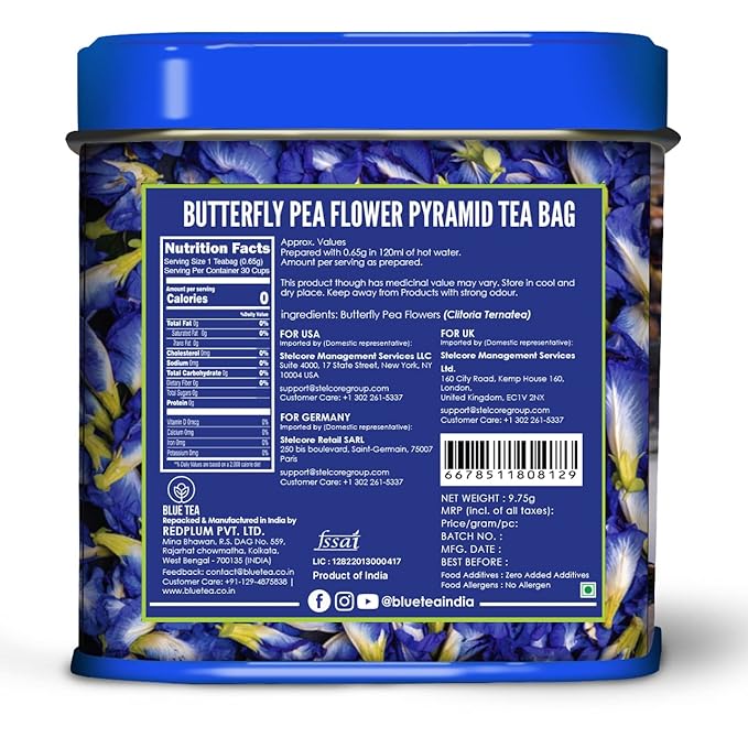 BLUE TEA – Combo - Butterfly Pea Flower Tea (15 Tea Bags) + Butterfly Pea Flower Tea (0.35 Oz) + Butterfly Pea Flower Tea (30 Tea Bags) - Herbal Tea - Gluten Free - Eco-Conscious Packaging