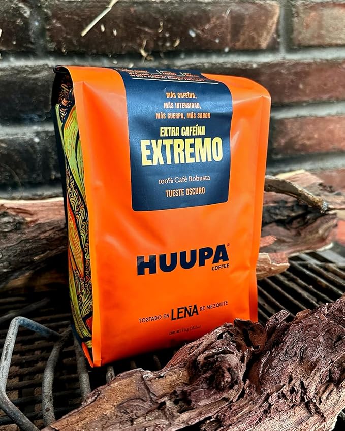 HUUPA Extreme Wood-Fired Roasted Coffee 100% Robusta Beans Dark Roast More Caffeine and Body Whole Bean Extreme 16 oz