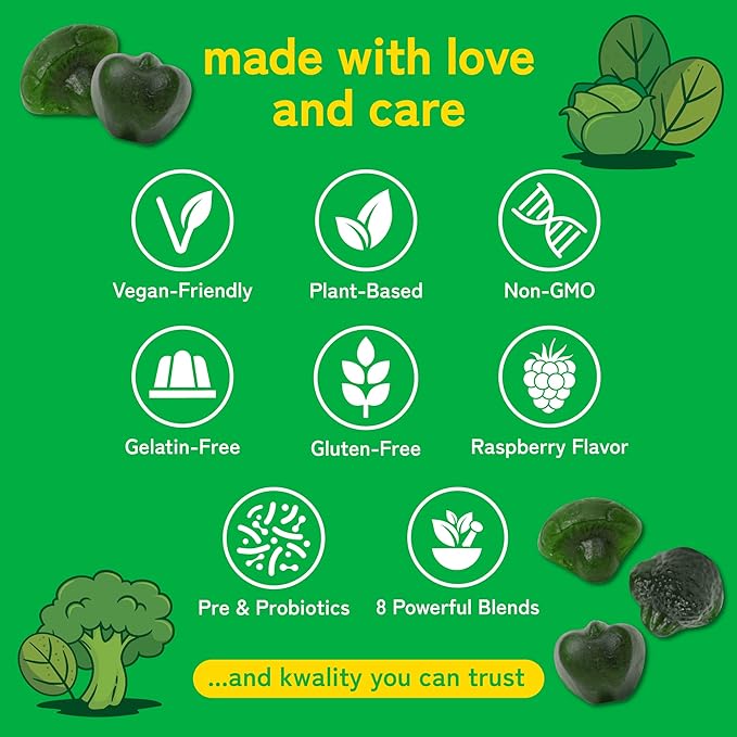 Super Greens Gummies - with Moringa Spirulina &amp Chlorella - Made in USA - 60 Gummies - 30 Day Supply