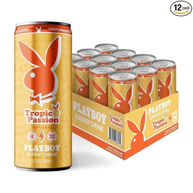 PLAYBOY Energy Drink – Tropic Passion (Pineapple) – 12 Pack of 12oz Cans | Performance + Pleasure Energy | NextGen Lifestyle Drink
