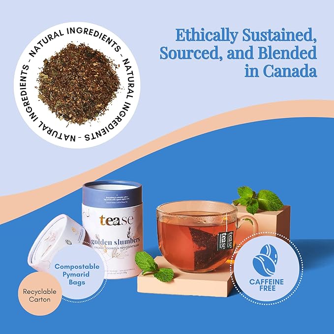 Tease Tea Herbal Sleep Tea - Golden Slumbers Calming and Relaxing Tea Best Sleep Aid Tea Caffeine Free Calming Tea Made with Rooibos Lemon and Peppermint for a Better Quality Deep Sleep