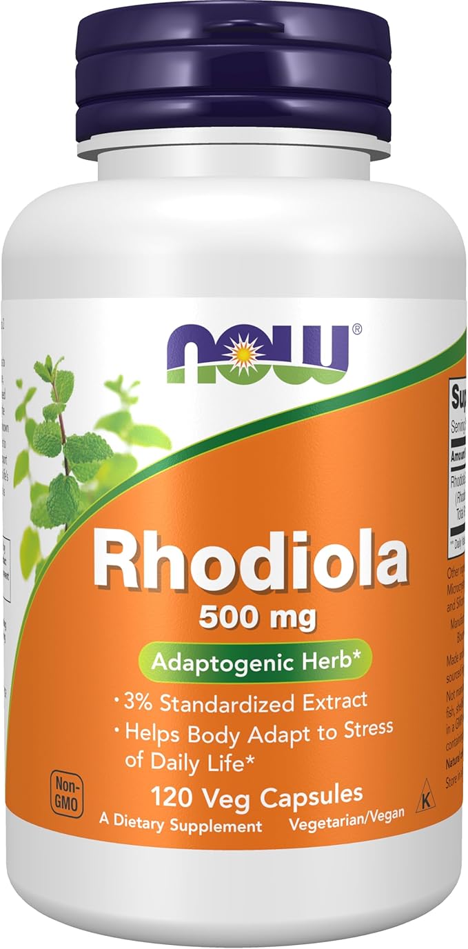 NOW Supplements Rhodiola 500 mg Helps Body Adapt to Stress of Daily Life* Adaptogenic Herb* 60 Veg Capsules