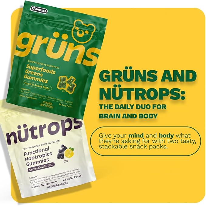 Nutrops Sugar-Free Lions Mane Mushroom Gummies for Adults Functional Nootropics Herbal Brain Supplement for Energy Brain Health Cognitive Memory &amp Focus Reishi Chaga Cordyceps - 28 Day Sup