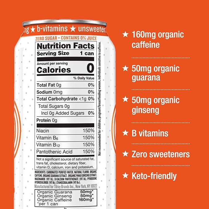 Hiball Clean Energy Drink - Blood Orange - Zero SugarZero Calorie Sparkling Water with 160mg Organic Caffeine50mg Organic Ginseng50mg-Organic Guarana and B Vitamins - 16 fl oz(Pack of 16)