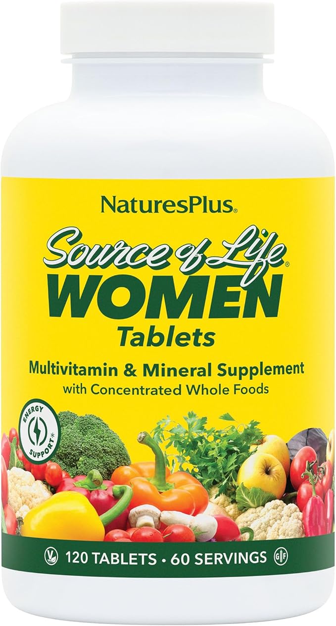 NaturesPlus Source of Life Women - 120 Tablets - Multivitamin &amp Mineral Supplement - with Iron Calcium Folate &amp Lutein - Gluten Free Vegetarian - 60 Servings
