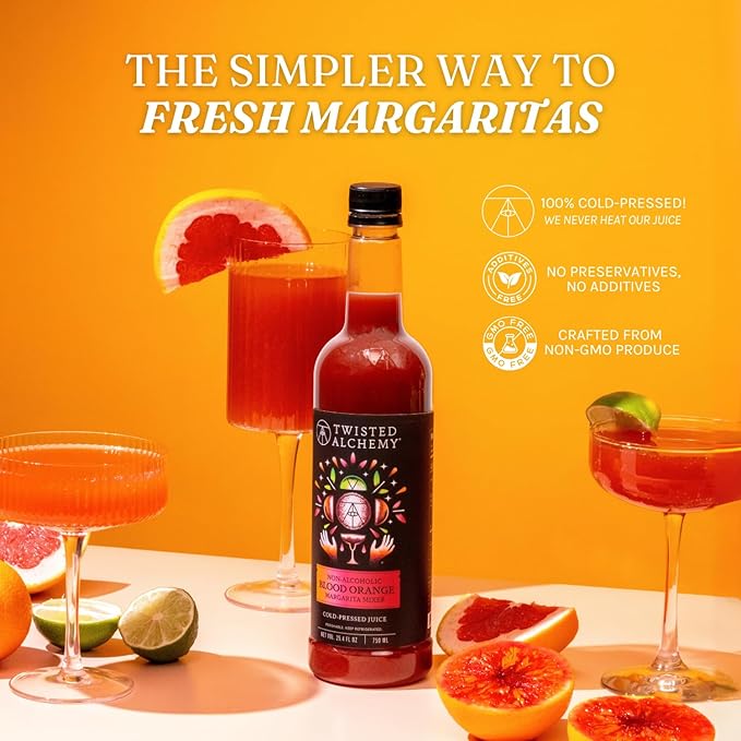 Twisted Alchemy Blood Orange Margarita Mix - Premium Margarita Mixer With Cold Pressed Juice For Craft Cocktails - (25 Oz Bottle Pack of 1) - All Natural Non-GMO &amp Preservative Free - Ships Cold