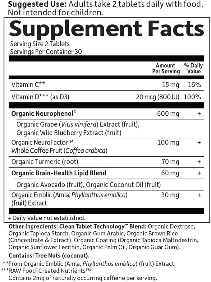 Garden of Life Dr. Formulated Organic Brain Health Memory &amp Focus for Adults 40+ 60 Tablets