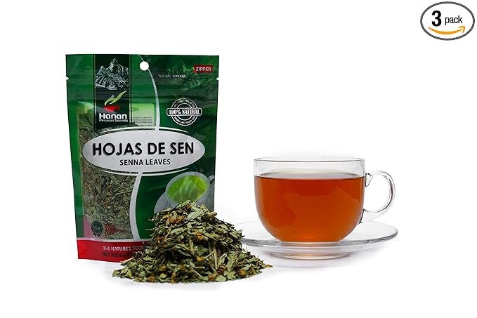 Hanan Peruvian Secrets Hojas de Sen Herbal Tea | 100% Natural Senna Leaves | 1.06oz / 30g | Naturally Aids in Gently Relieving Occasional Constipation and Bloating - 3 Pack