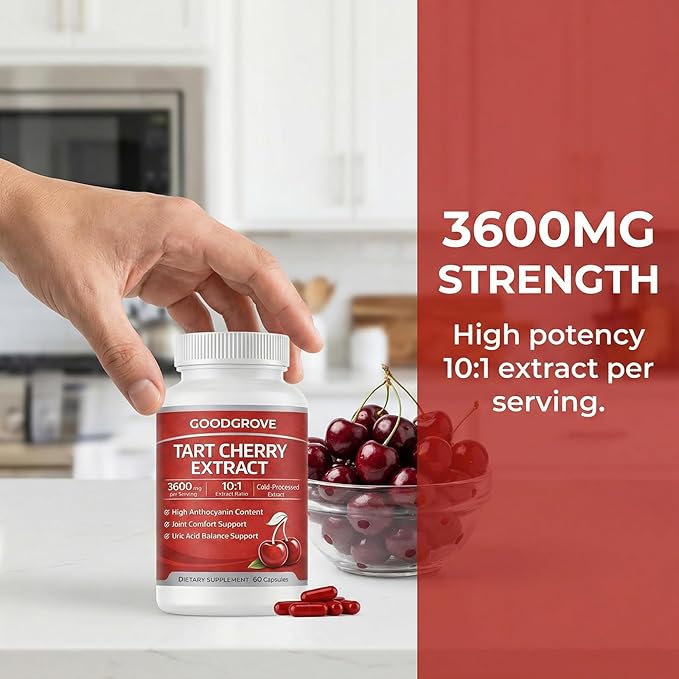 Good Grove Tart Cherry Extract Capsules GoodGrove Tart Cherry Extract Supplement | 10:1 Extract 3600mg Strength | Supports Joint Comfort 60 Count (1)