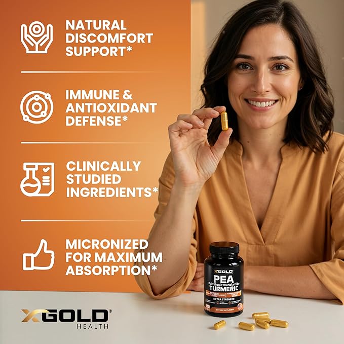 Pea Palmitoylethanolamide + Turmeric Curcumin Complex – 1600mg Micronized 99% &amp 95% Curcuminoids – High Potency Joint Support Mobility &amp Comfort – Made in USA