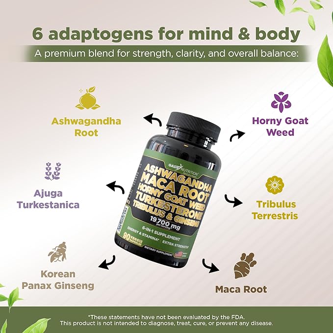 Gade Nutrition Ashwagandha with Maca Root Horny Goat Weed Turkesterone Supplement Tribulus Terrestris Panax Ginseng Pack of 2