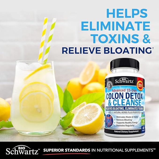 BioSchwartz 15 Day Cleanse for Colon and Gut Health Plus Hydrolyzed Collagen Peptide Capsules (45 Day Supply)