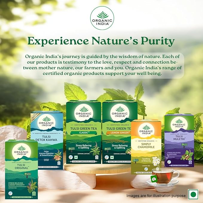 A TATA Product - Organic India Moringa Hibiscus Infusion 25 Tea Bags Certified Organic Antioxidant-Rich Caffeine-Free Whole Herb Blend