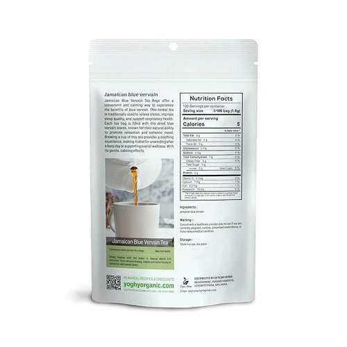50 Jamaican Blue Vervain Tea Bags - 100% Pure Wild-Crafted Herbal Tea Bags for a Smooth and Earthy Brew Healthy Well-Cleaned Whole Plant Tea Cut