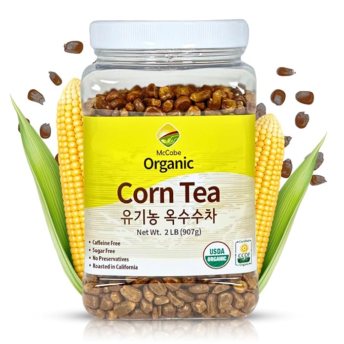 McCabe Organic Corn Tea - Roasted Corn Tea | USDA and CCOF Certified | Non-GMO Whole White Corn | Roasted and Packed in USA | 2 lbs (32 Oz)