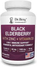 Dr. Berg Black Elderberry Capsules (Advanced Immune Support*) with 15000 IU Vitamin D 60 mg of Zinc &amp 90 mg of Camu Camu - (4-in-1) Sambucus Elderberry Immune Support Supplement - 90 Capsules