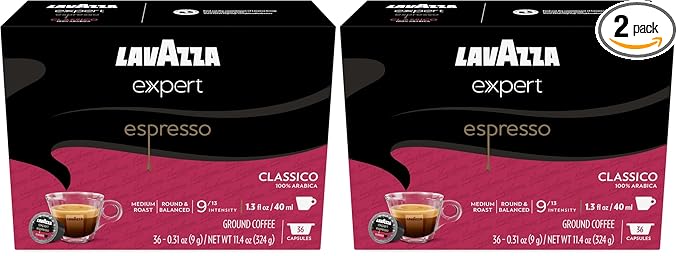Lavazza Expert Espresso Classico Capsules Medium Roast 100% Arabica Compatible with Lavazza Classy Machines (36 Capsules) (Pack of 2)