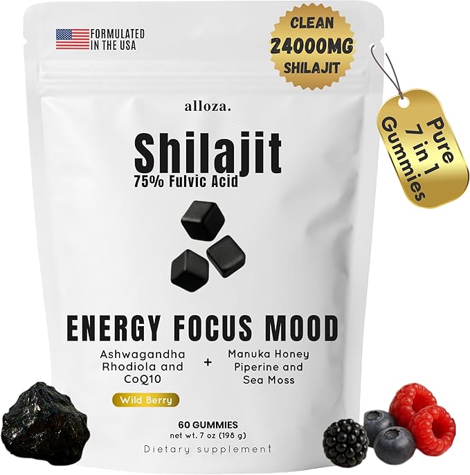 Performance Shilajit Gummies with CoQ10 and Ashwagandha – Pure 7-in-1 Formula with 75% Fulvic Acid &amp 92+ Minerals – For Men &amp Women Energy Focus &amp Stress Support – 60 Sugar-Free Himalay