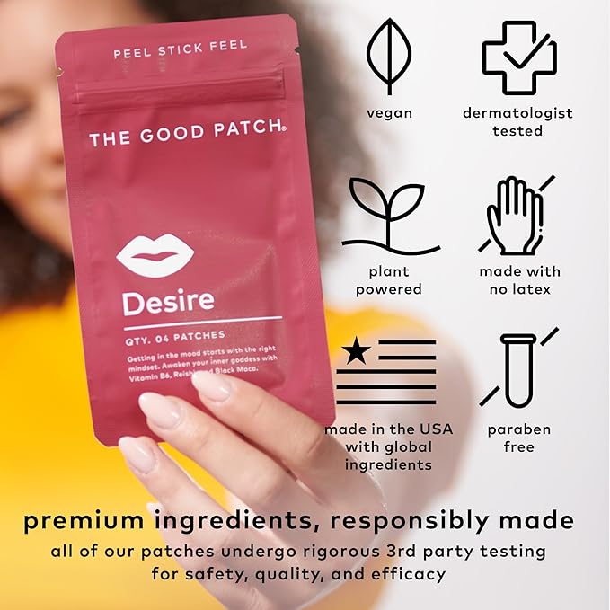 The Good Patch Desire Sexual Wellness Patches Get in the Mood Natural with Vitamin B6 Reishi Black Maca Plant Powered Wearable Wellness Botanical and Vitamin (24 Total Patches)