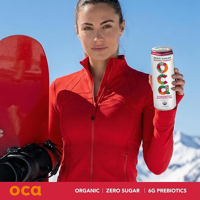OCA ZERO Strawberry Watermelon Organic energy drink zero sugar gluten-free vegan plant-based 12 Fl Oz (12-pack)