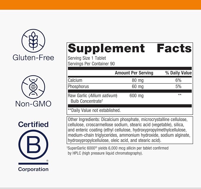 Metagenics SuperGarlic 6000 - High-Potency Garlic Supplement with 6000 mcg Allicin - Supports Heart Health Cholesterol &amp Immune Function* - Odorless Non-GMO Gluten-Free - 90 Tablets