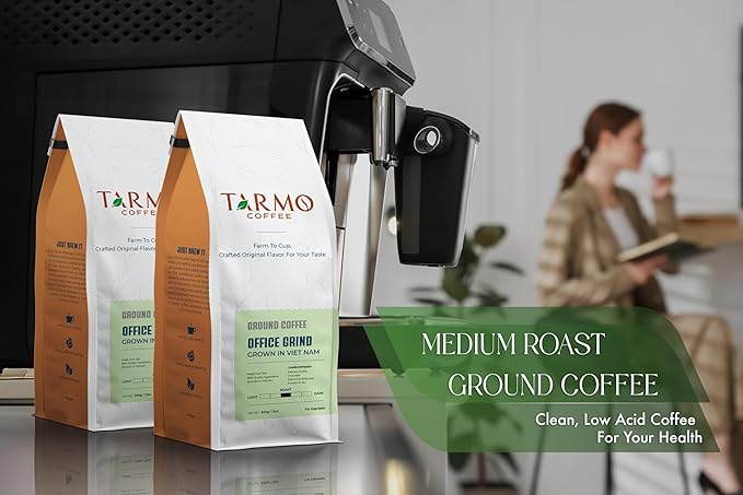Tarmo Coffee | OFFICE GRIND - Low Acid Ground Coffee Vietnamese Coffee Premium Arabica &amp Robusta Blend Medium Roast Coffee 12 Oz Bag