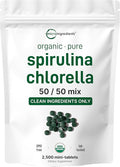 Micro Ingredients Organic Spirulina Chlorella Mini Tablets 2500 Tablets (8 Month Supply) | 50/50 Blend Superfood | Cracked Cell Wall for Better Absorption | Rich in Vegan Protein &amp Chlorophyll