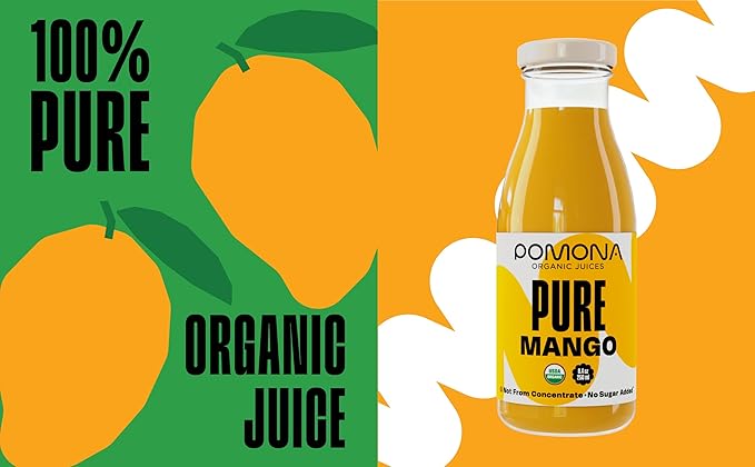 Pomona Organic Juices Pure Mango Juice 8.4 Ounce Bottle (Pack of 12) Cold Pressed Organic Juice Non-GMO No Sugar Added Not from Concentrate Gluten Free Kosher Certified Preservative Free