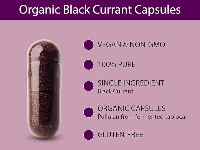 KOYAH - Organic Black Currant Capsules - Freeze-Dried Whole-Berry 600 mg Vegan Gluten-Free Non-GMO. Antioxidant Support. 60 Capsules
