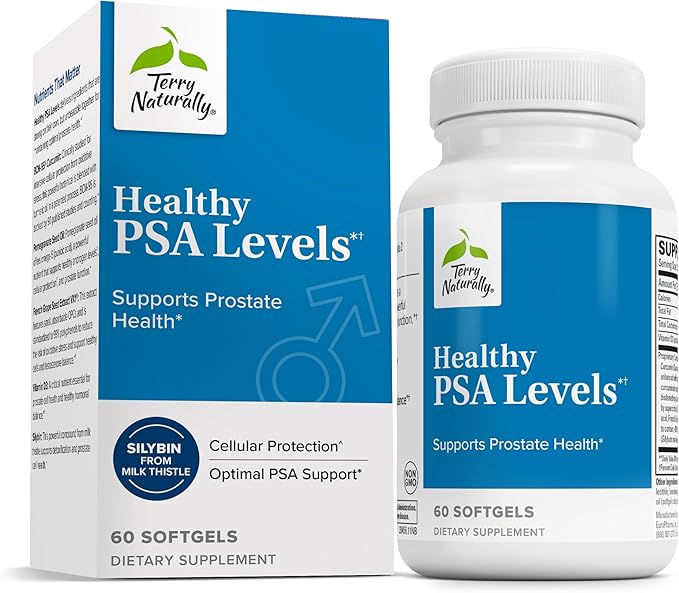 Terry Naturally Healthy PSA Levels - Dietary Supplement for Healthy Prostate &amp Hormone Balance Support - Herbal Supplement with Curcumin Turmeric Essential Oil &amp Grape Seed Extract - 60 Softg