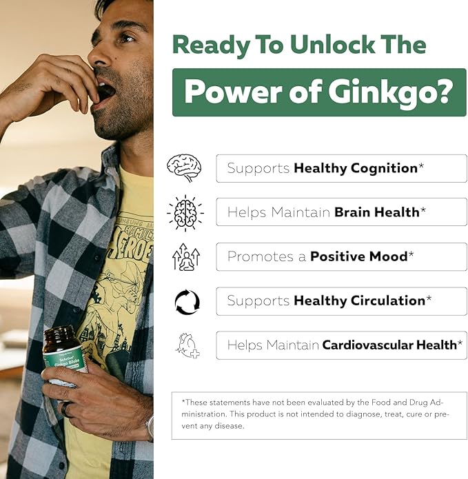 SoActive Ginkgo Biloba with GinkgoSelect® Phytosome | Clinically Studied Enhanced Absorption for Brain Heart &amp Memory Support – 180 mg – Helps Maintain Circulation &amp Cognitive Health (60 Caps