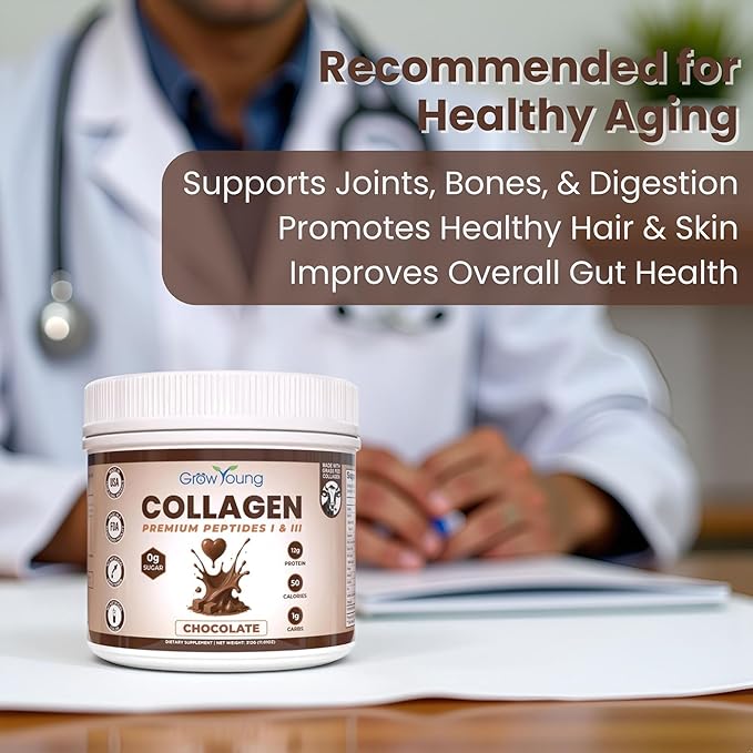 Grow Young Fitness Chocolate Collagen Protein - Promotes Skin Bones Joints Weight Loss Sugar Free (11 oz 20 Servings)