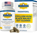Paratoxil - Daily Gut Cleanse with Psyllium Husk Fiber &amp Black Walnut for Humans - with Slippery Elm Aloe Chlorella &amp Ginger - Natural &amp Plant-Based Cleanse - 60 Capsules