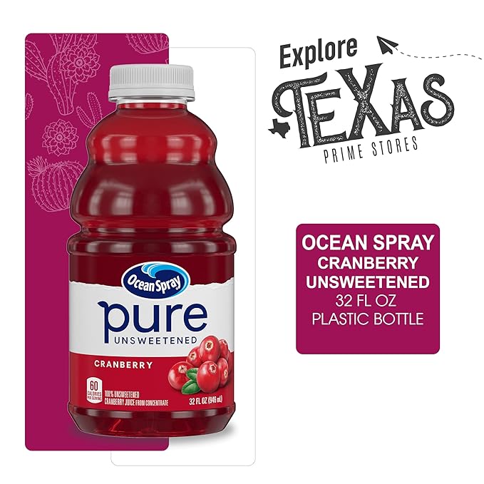 Ocean Spray - Lavinia Essentials Bundle: 6- Pack of Cranberry Unsweetened 100% Pure Juice 32 Fl oz Plastic Bottles + 1 Utility Prop