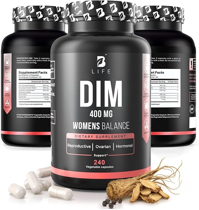 DIM Supplement 400 mg with Myo &amp D-Chiro Inositol Dong Quai – Hormone Balance for Women – Fertility Supplements – Inositol Supplement - 240 Caps