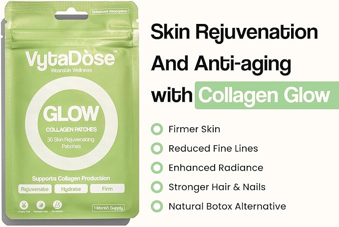 Collagen Glow Beauty Restore Patches | 5X Stronger Formula | Collagen Peptides Vitamin C Pro-Retinol Coq10 Hyaluronic Acid &amp Biotin for Hair Growth | Daily Patch for Skin &amp Hair Wellness