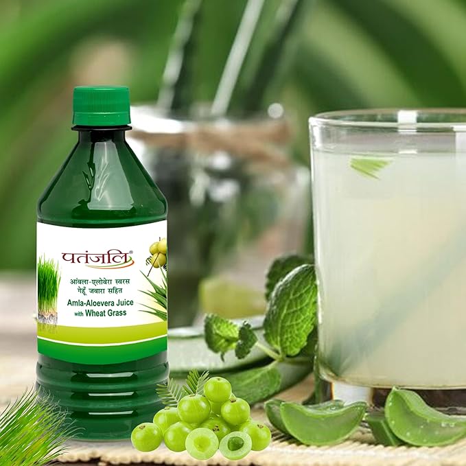 Patanjali Amla-Aloevera Juice with Wheatgrass Juice 500ml / 16.90 fl oz - (Pack of 2)