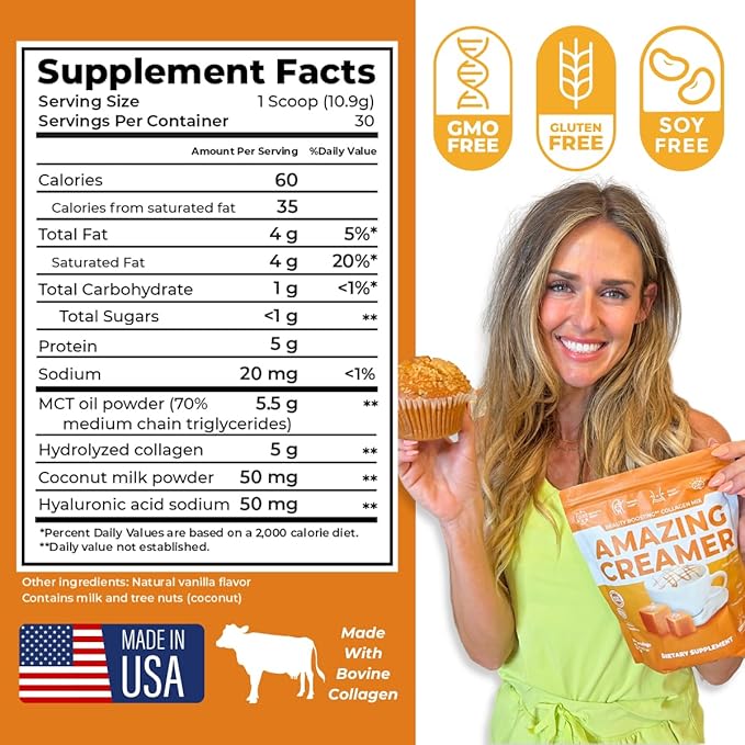 Superfoods Company Amazing Creamer with Collagen - Keto Creamer-Hyaluronic Acid &amp MCT Oil - Brain Boost &amp Curbs Cravings - Supports Healthy Skin &amp Hair - Diet-Friendly [30 Servings] [Salte