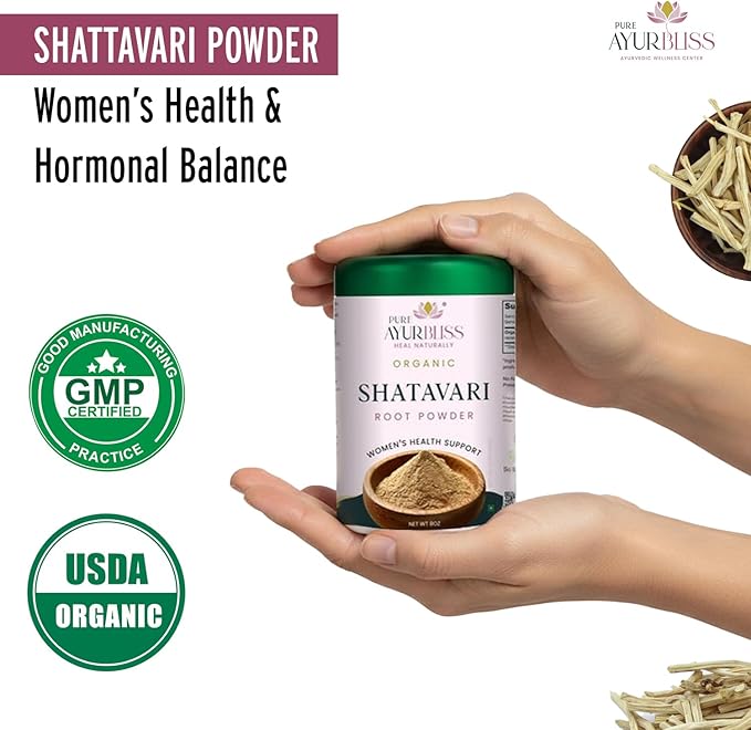 100% Organic Shatavari Root Powder Hormonal Balance Menstrual Wellness Fertility Support and Daily Vitality for Women Traditional Ayurvedic Shatavari Powder - 8oz Tin Box