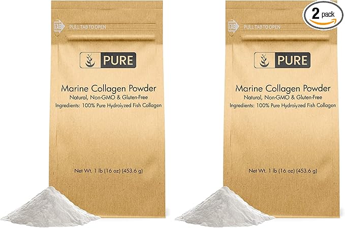 PURE ORIGINAL INGREDIENTS Marine Collagen Powder (1 lb) Natural &amp Unflavored Protein Peptides Resealable Bag (Pack of 2)