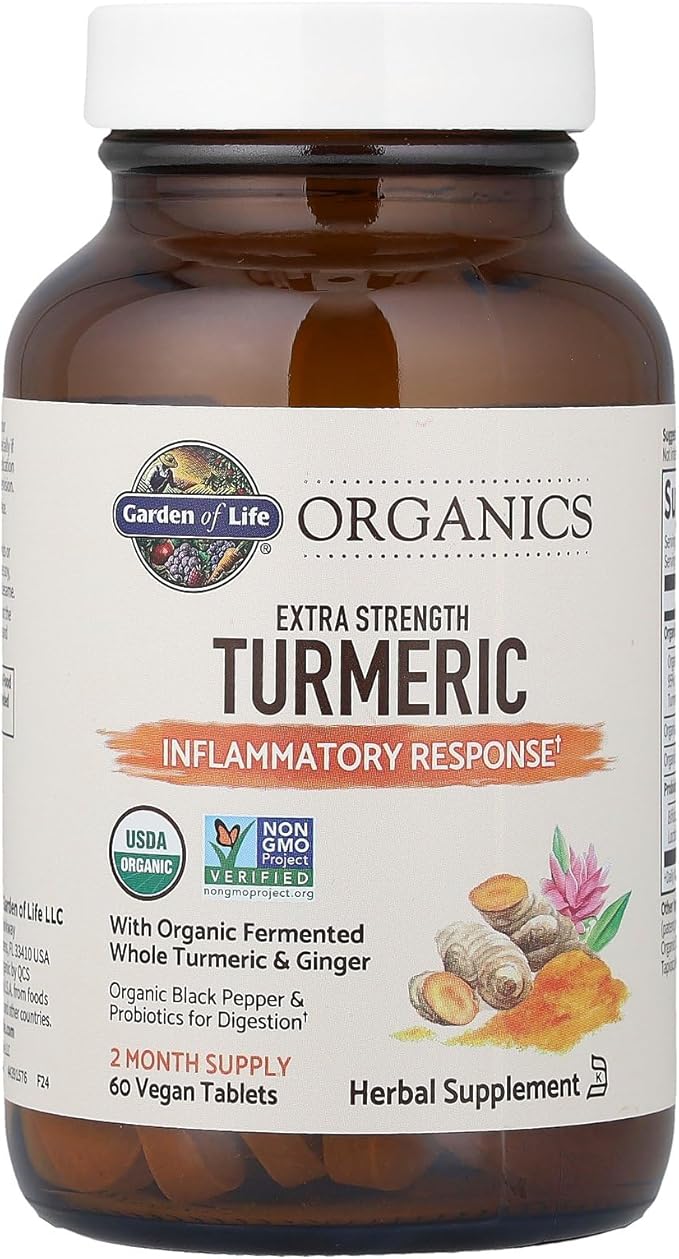 Garden of Life Organics Extra Strength Turmeric Inflammatory Response 60 Tablets-100mg Curcumin (95% Curcuminoids) Black Pepper Probiotics Organic Non-GMO Vegan Gluten Free Herbal Supplement