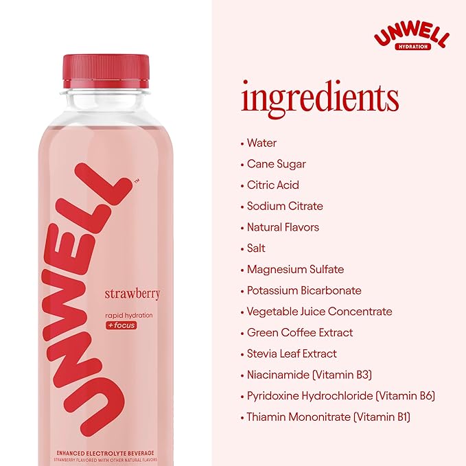 Unwell Hydration Electrolyte Drink For Rapid Hydration + Focus – Strawberry 12 Pack