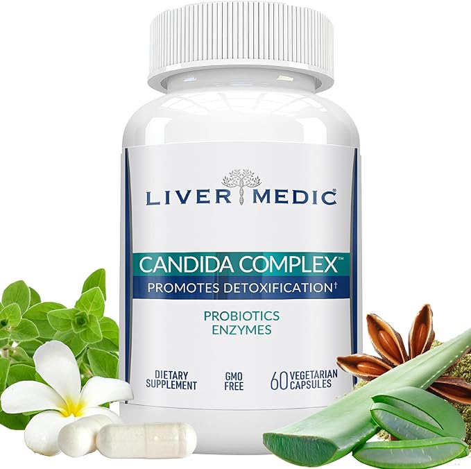 Candida Complex Digestive Enzymes Probiotic Cleanse Supplement Oregano Oil Wormwood Black Walnut Hulls Slippery Elm Ashwagandha Caprylic Acid Grape Seed Extract NonGMO 120 Caps
