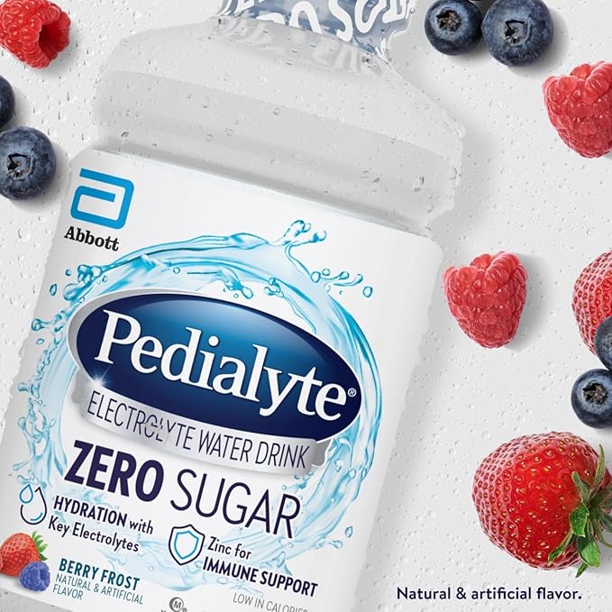 Pedialyte Electrolyte Water with Zero Sugar | Hydration with Key Electrolytes | Great Hydration Low in Calories-| Berry Frost1 Liter(Pack of 8)