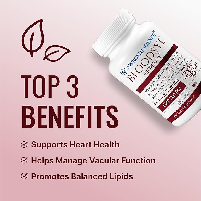 Approved Science Bloodsyl - Supports Blood Flow - Hawthorn Berry Magnesium BioPerine - Vegan - 180 Capsules - Pack of 1