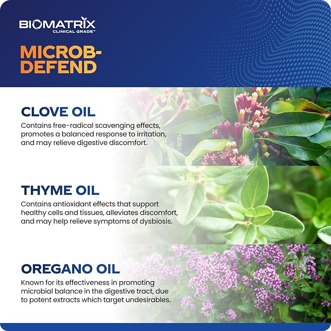 BioMatrix Oil Blend of Thyme Oregano Clove Digestive Supplement for Men and Women GI Repair Softgels | Microb-Defend (90 Capsules)