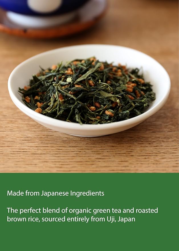 Kawashimaya Organic Genmaicha 12.69 oz (360g) - Japanese Green Tea with Roasted Brown Rice Loose Leaf Made in Japan